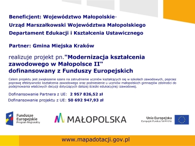 Projekt „Modernizacja kształcenia zawodowego w Małopolsce II ”